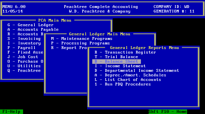 Peachtree Complete Accounting 6 - Menus